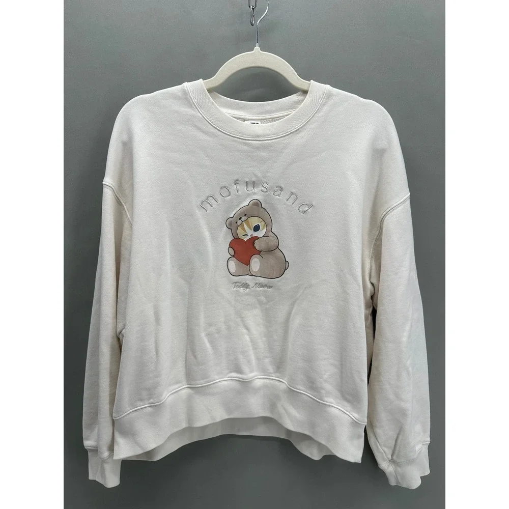 Uniqlo mofusand Teddy Meow Cat Crew Neck Sweatshirt Cream Size Small Anime Cute - Picture 2 of 9